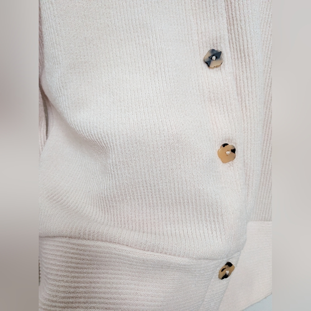 Madewell Cream Ottoman Ribbed Cardigan Sweater With Floral Buttons Size Small - Picture 8 of 13